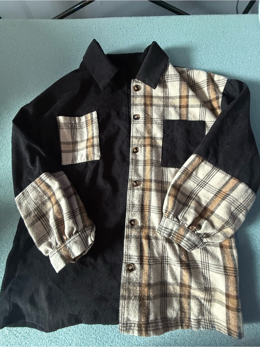 Two-Tone Black and Cream Plaid Jacket
